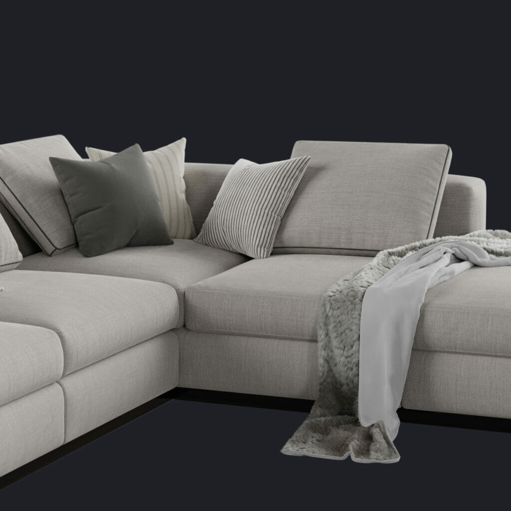 Grey sofa with fur blanket 3D model