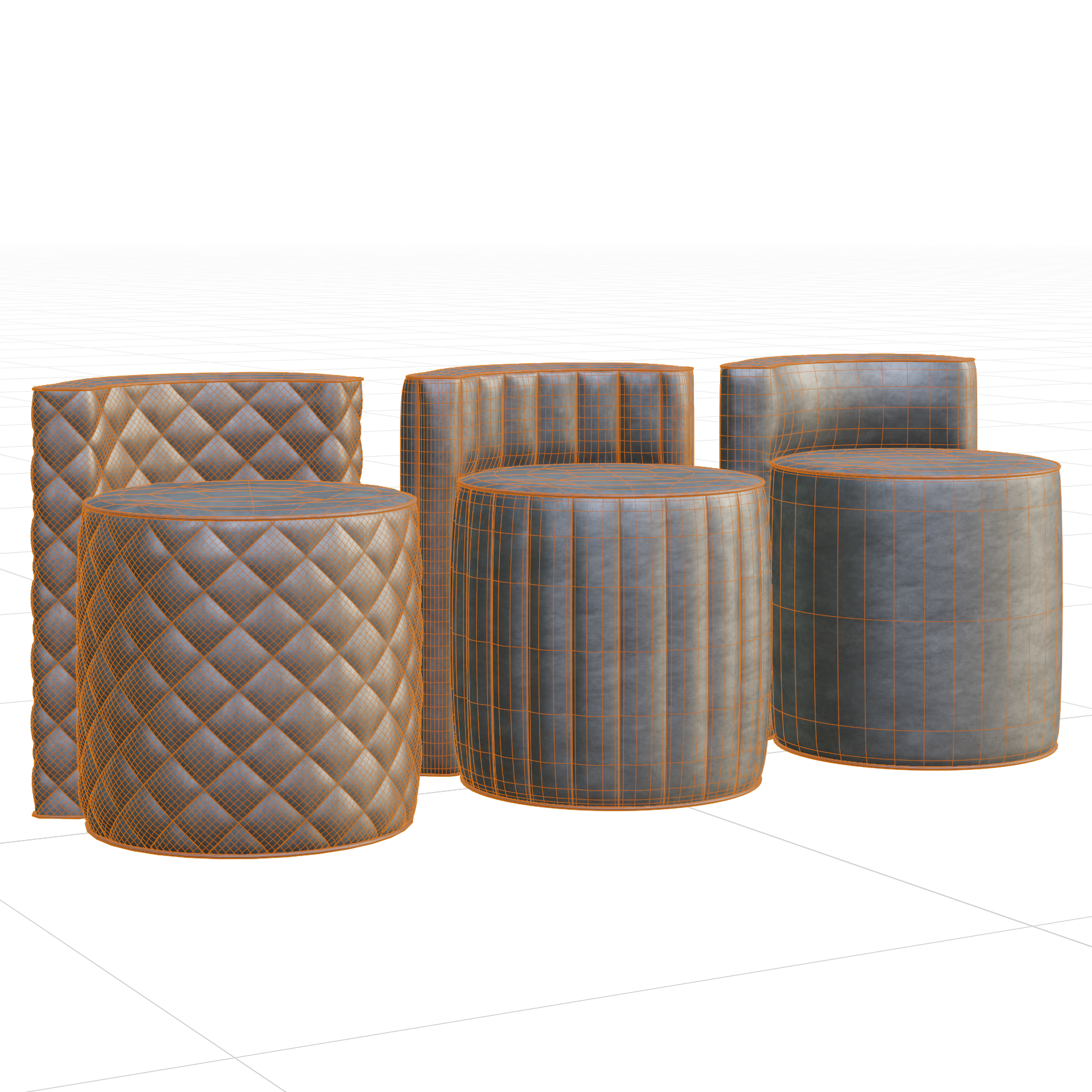 Seating_Poufs_Set-Mereway_01_Wireframe