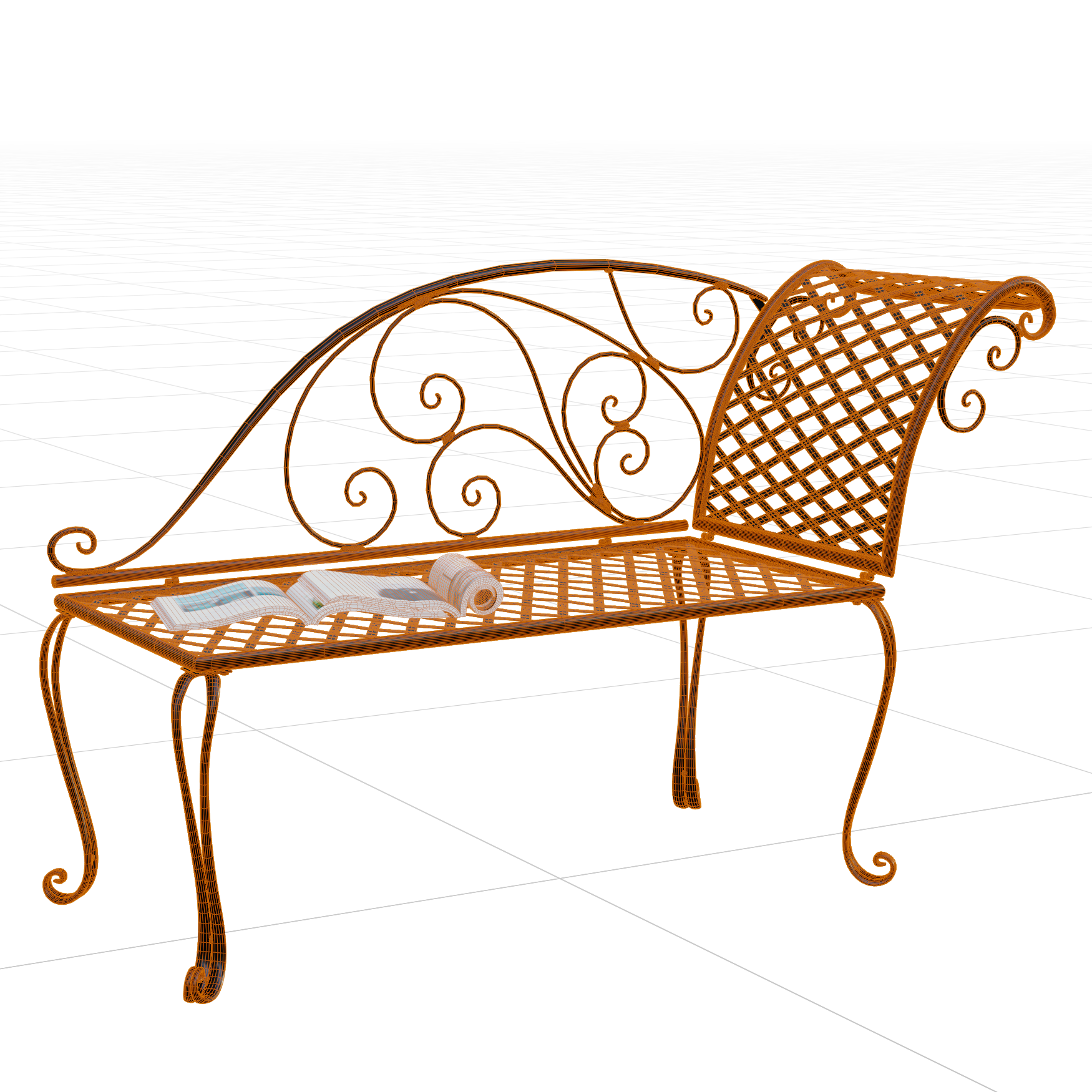 Outdoor_Garden-Furniture_Bench-Metal_01_Wireframe