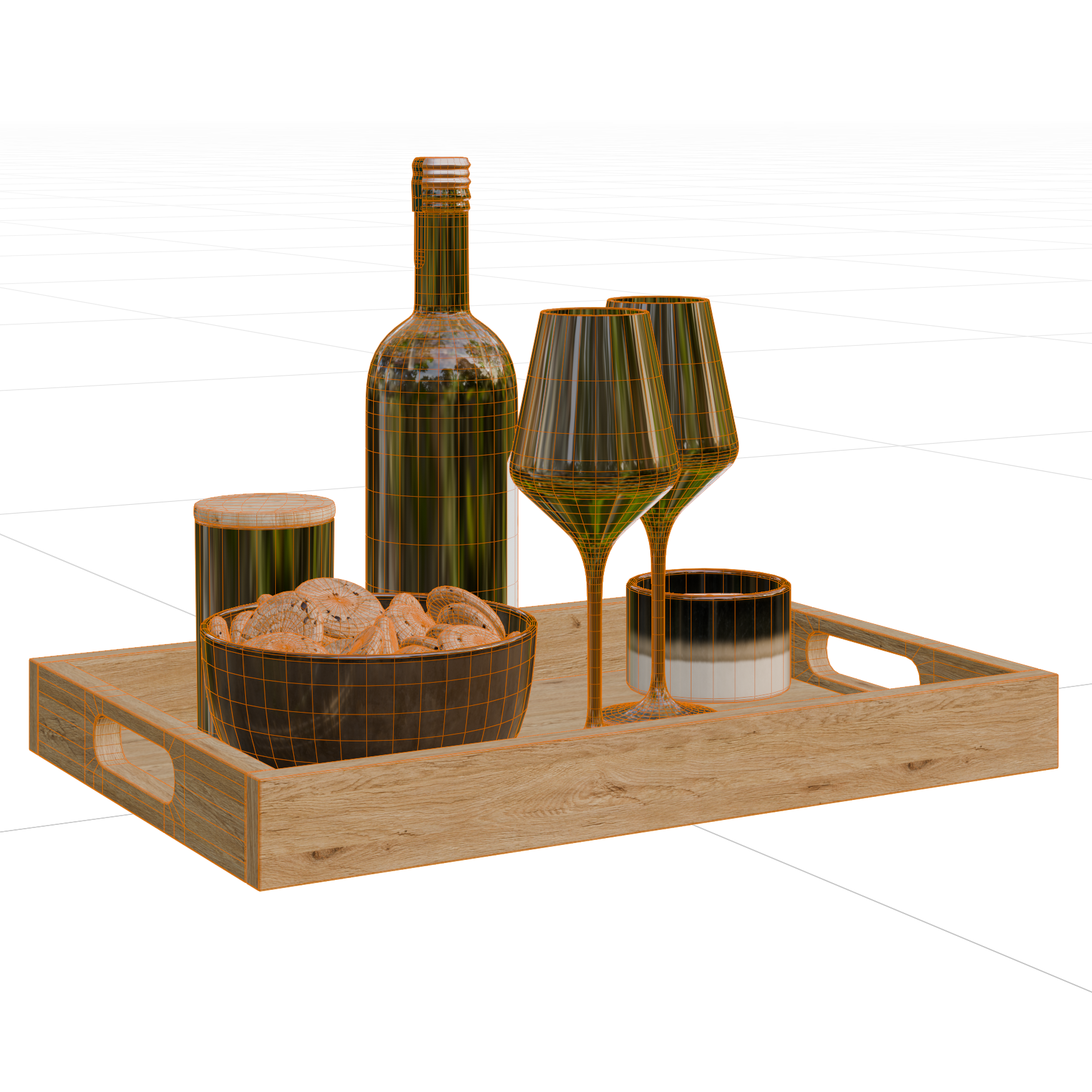 Wine Serving Tray 01 kitchen 3D model, wireframe view