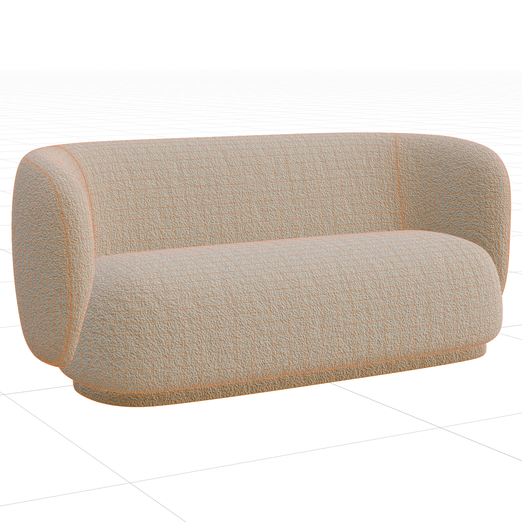 Curved Boucle Sofa 03 seating 3D model, wireframe view