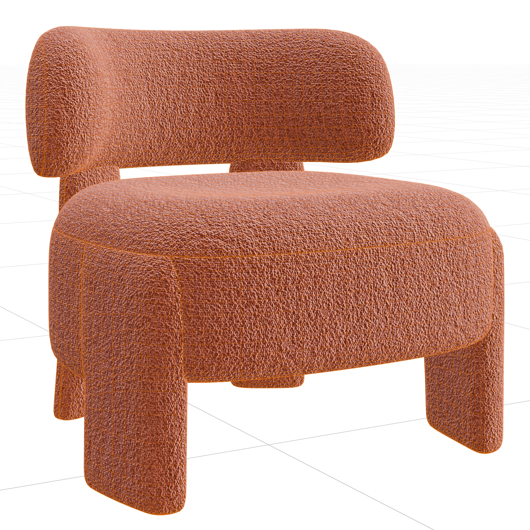 Red Boucle Accent Lounge Chair 01 seating 3D model, wireframe view