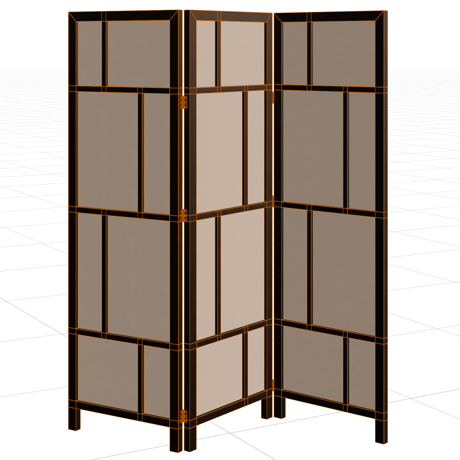 Folding Room Divider 02 decorations 3D model, wireframe view
