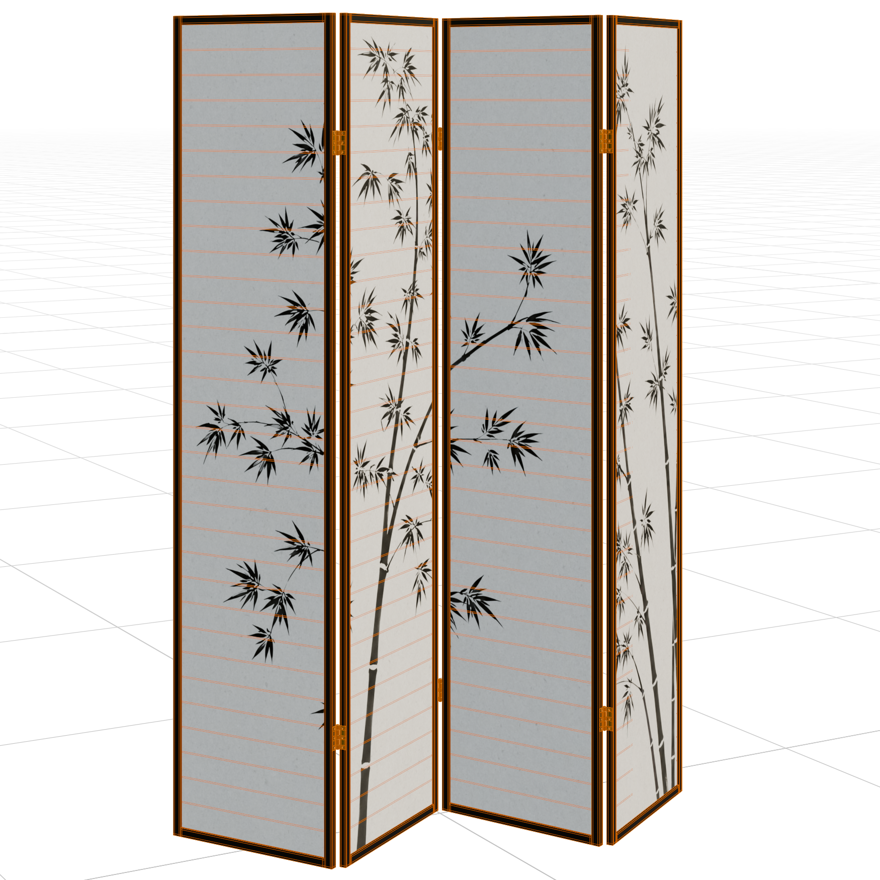 Folding Room Divider 06 decorations 3D model, wireframe view