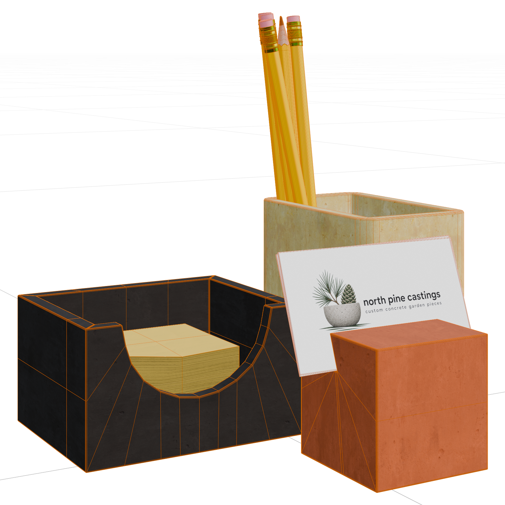 Office Desk Organizer Set 01 office 3D model, wireframe view