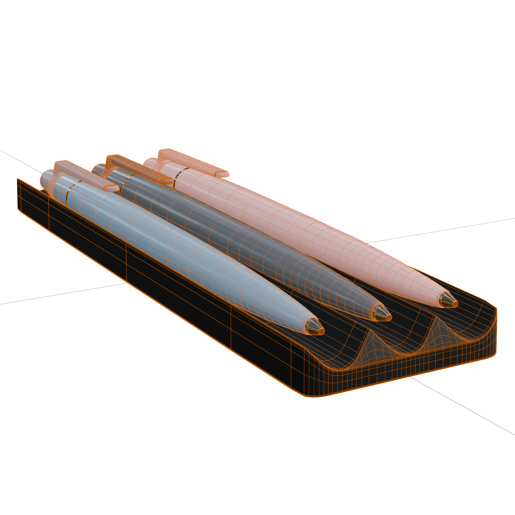 Pen Tray 01 office 3D model, wireframe view