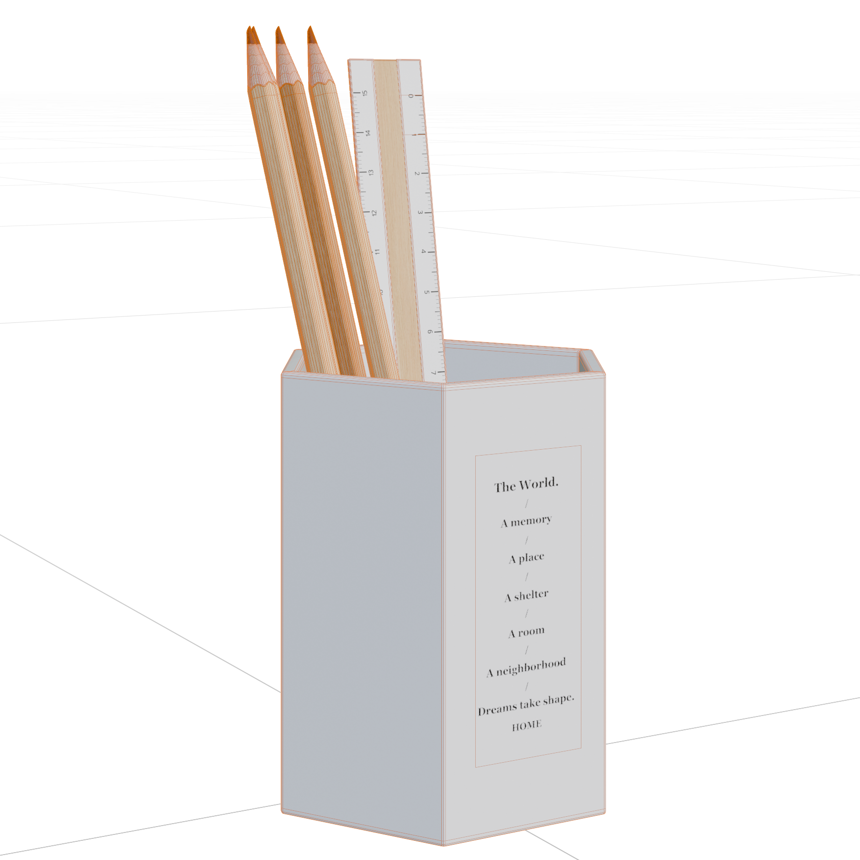 Pencil Holder 01 office 3D model, wireframe view