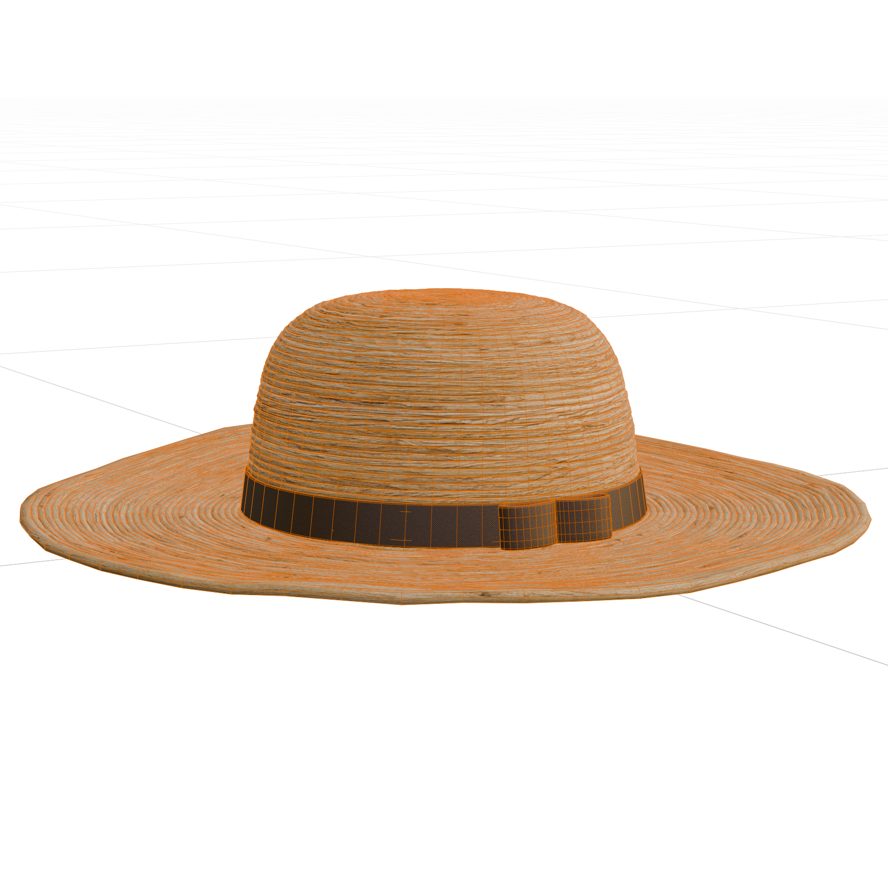 Straw Hat 01 clothing 3D model, wireframe view