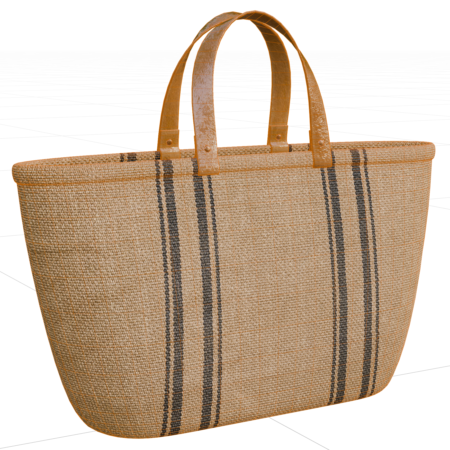 Tote Bag 01 clothing 3D model, wireframe view