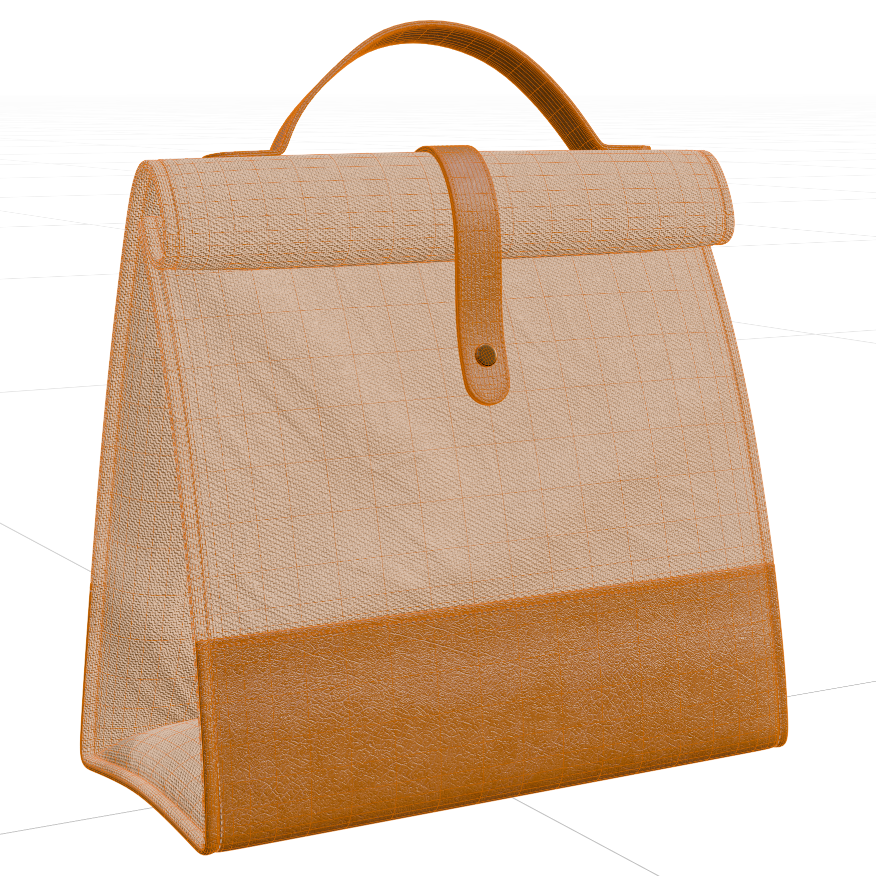 Tote Bag 02 clothing 3D model, wireframe view