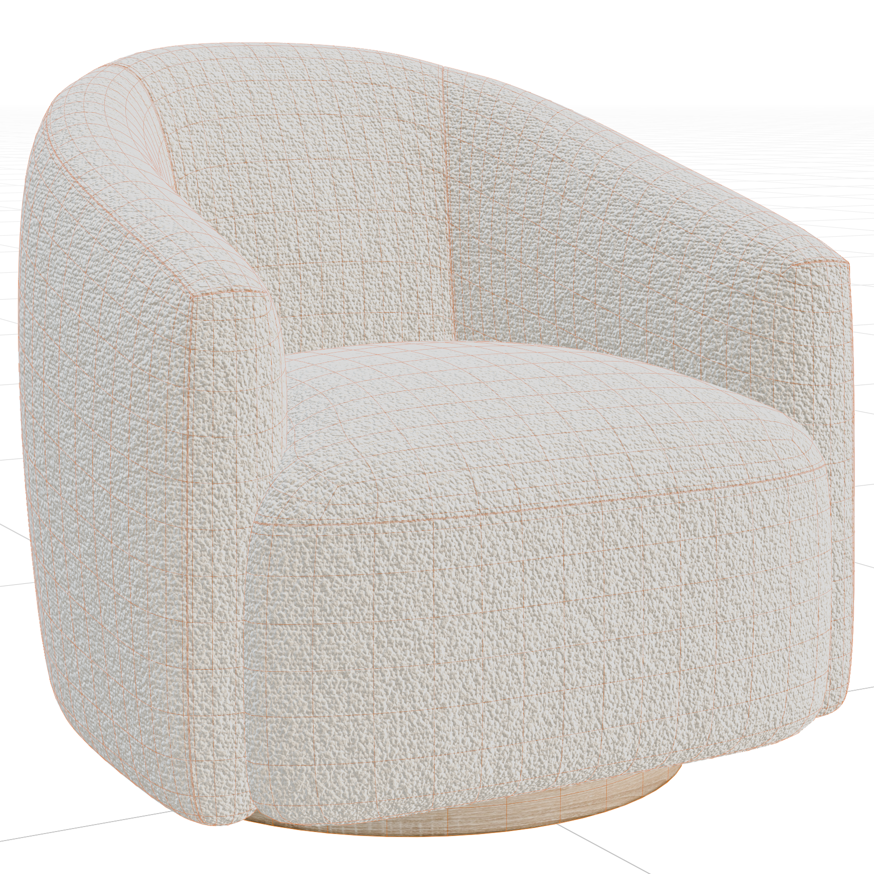 Boucle Barrel Lounge Chair 01 seating 3D model, wireframe view