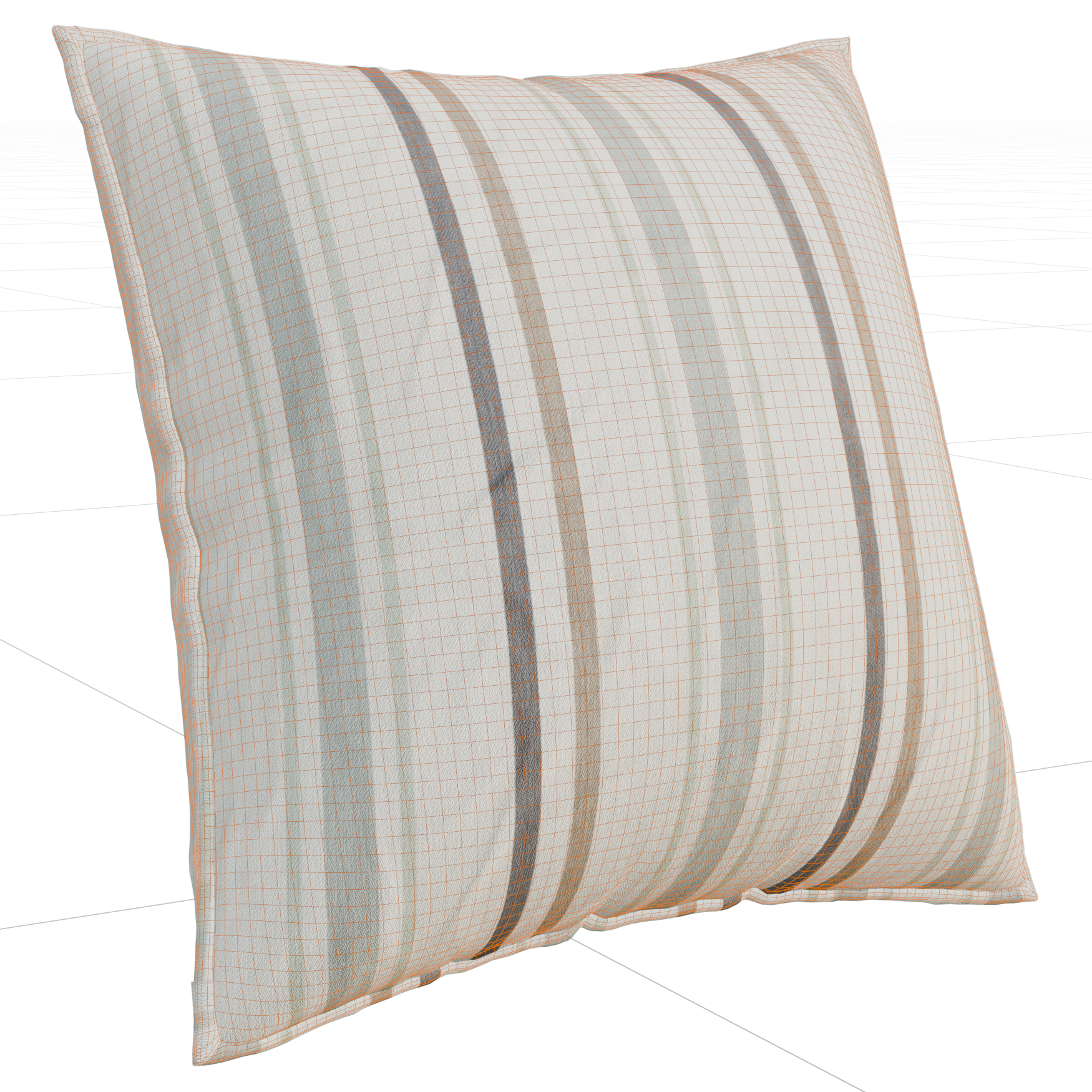 Striped Square Cushion 01 furniture details 3D model, wireframe view