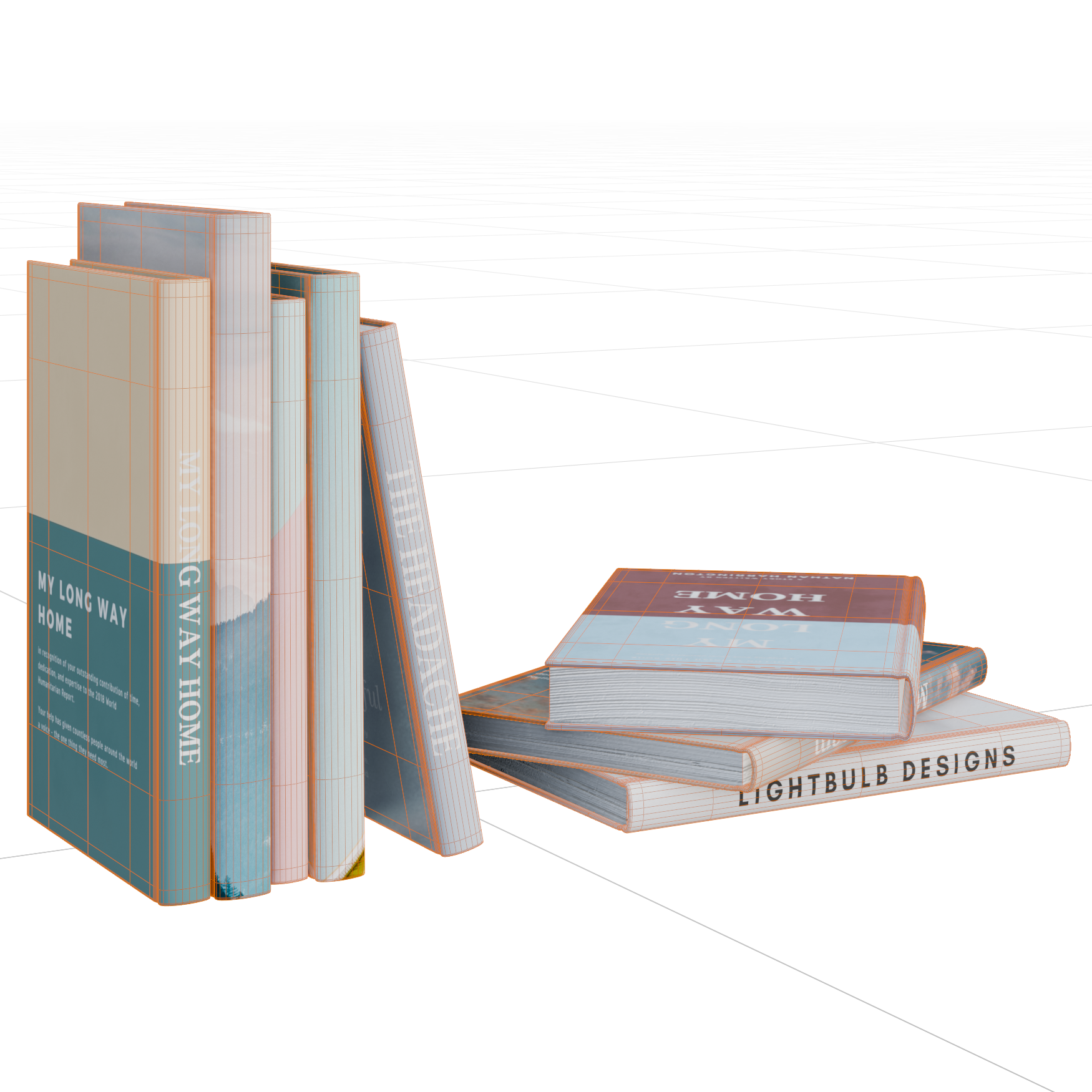 Book Set 01 decorations 3D model, wireframe view