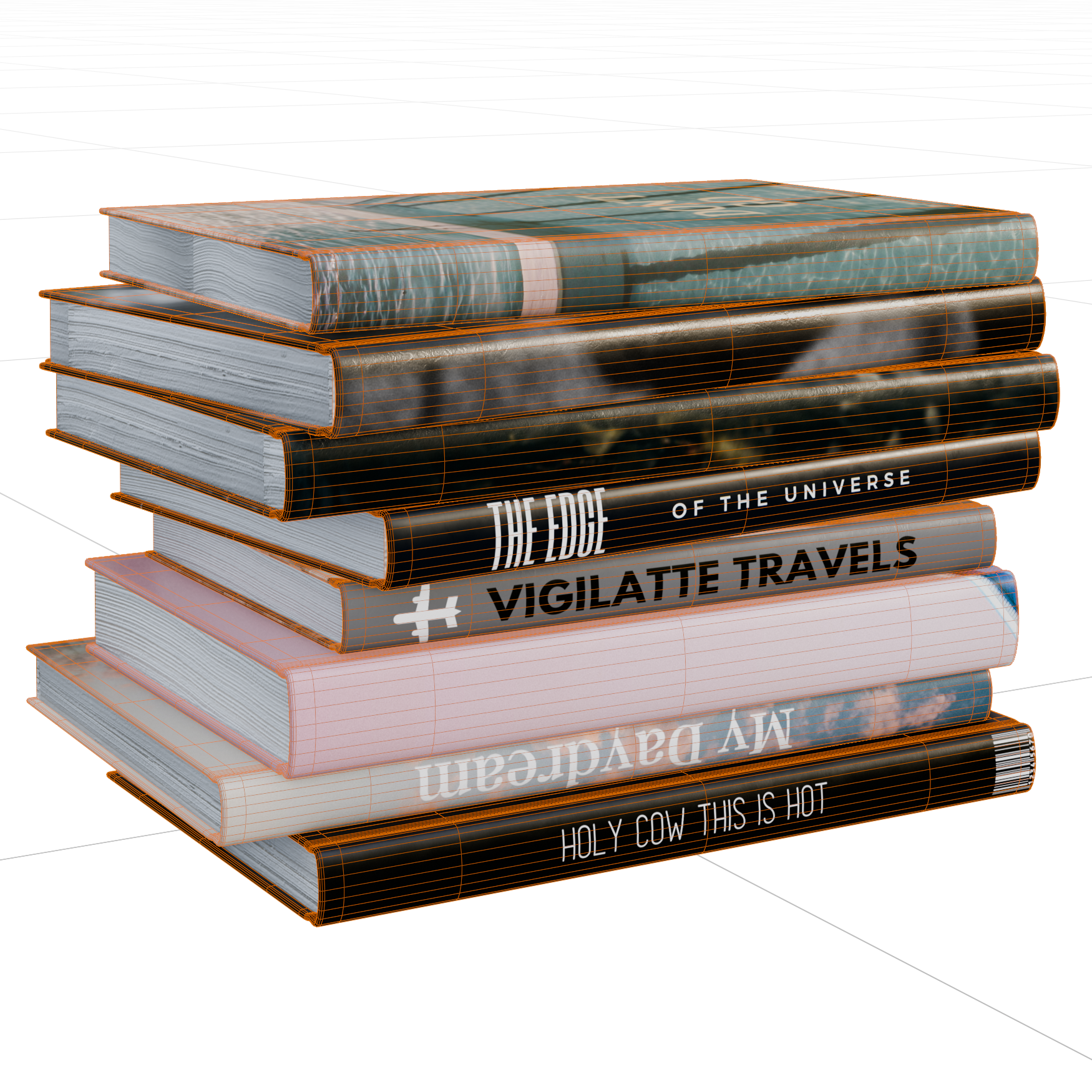 Book Set 02 decorations 3D model, wireframe view