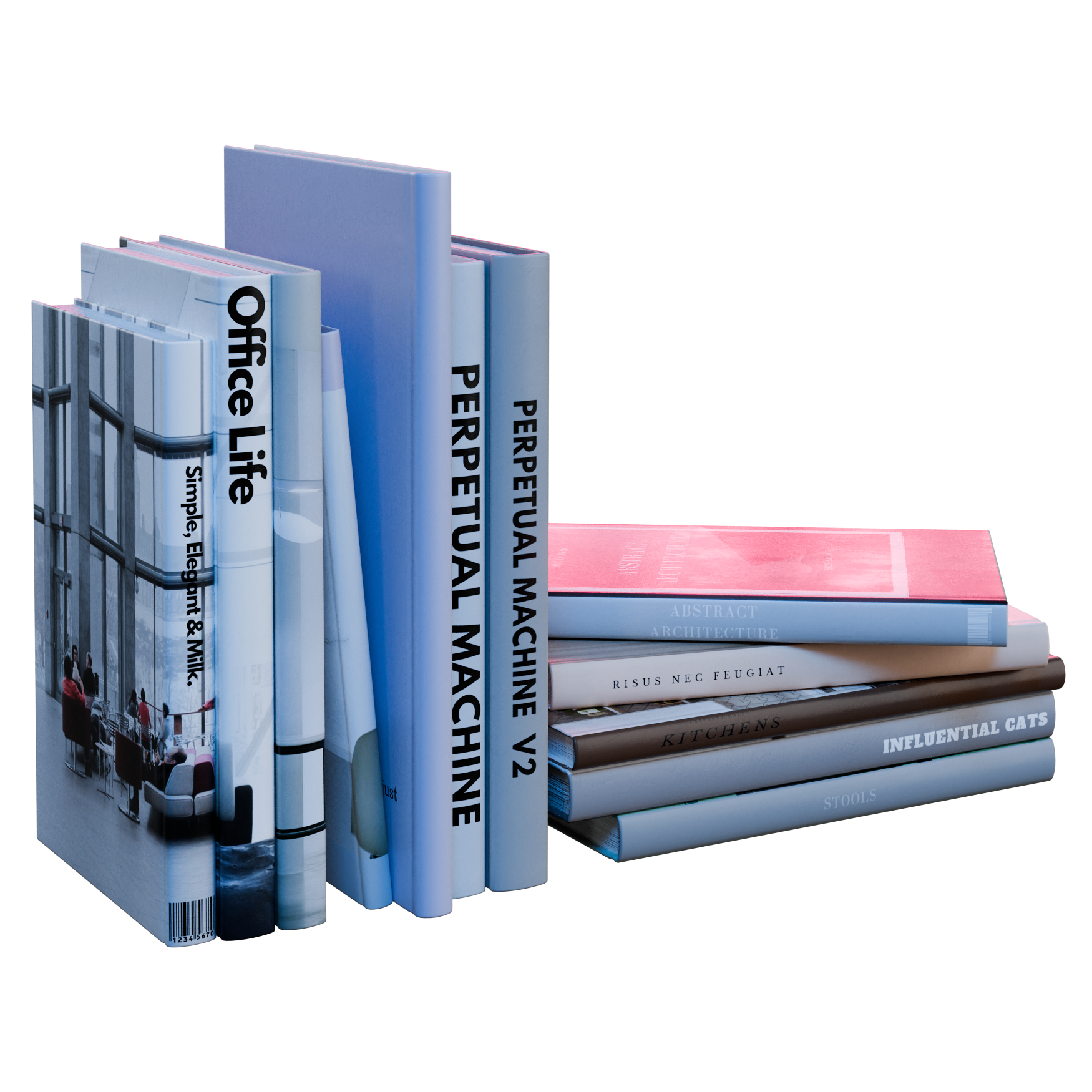 Book Set 06 decorations 3D model, alternate angle render