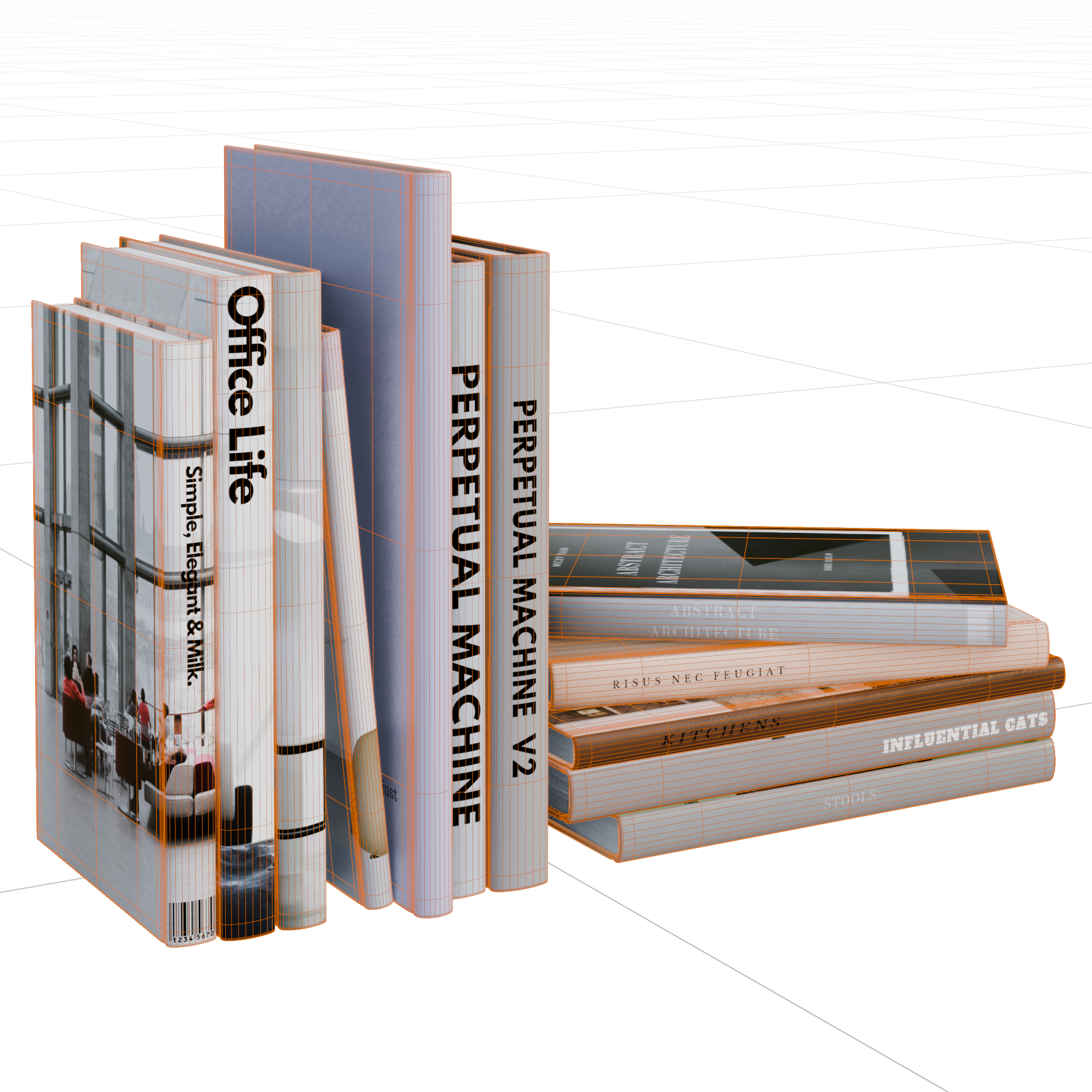 Book Set 06 decorations 3D model, wireframe view