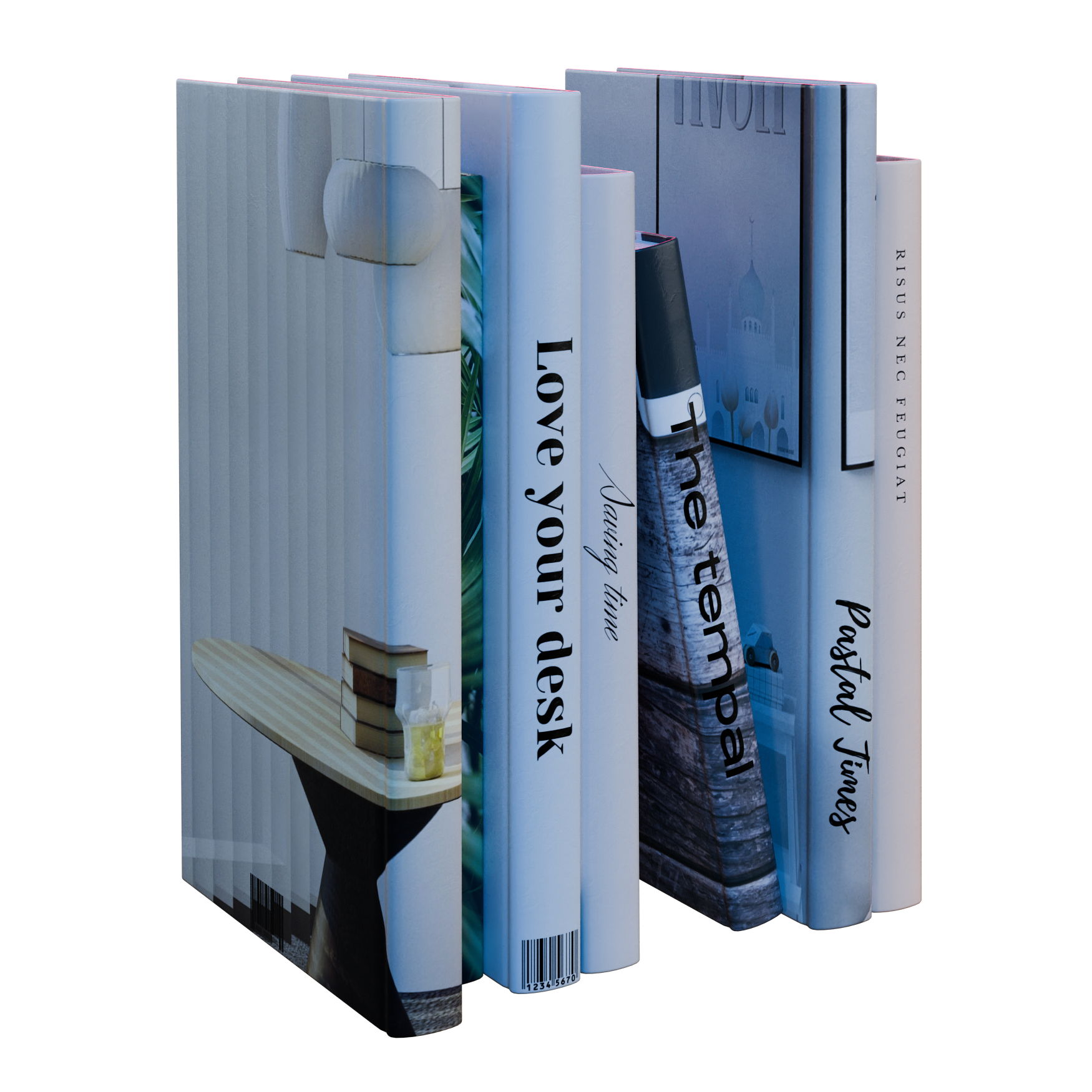 Book Set 08 decorations 3D model, alternate angle render