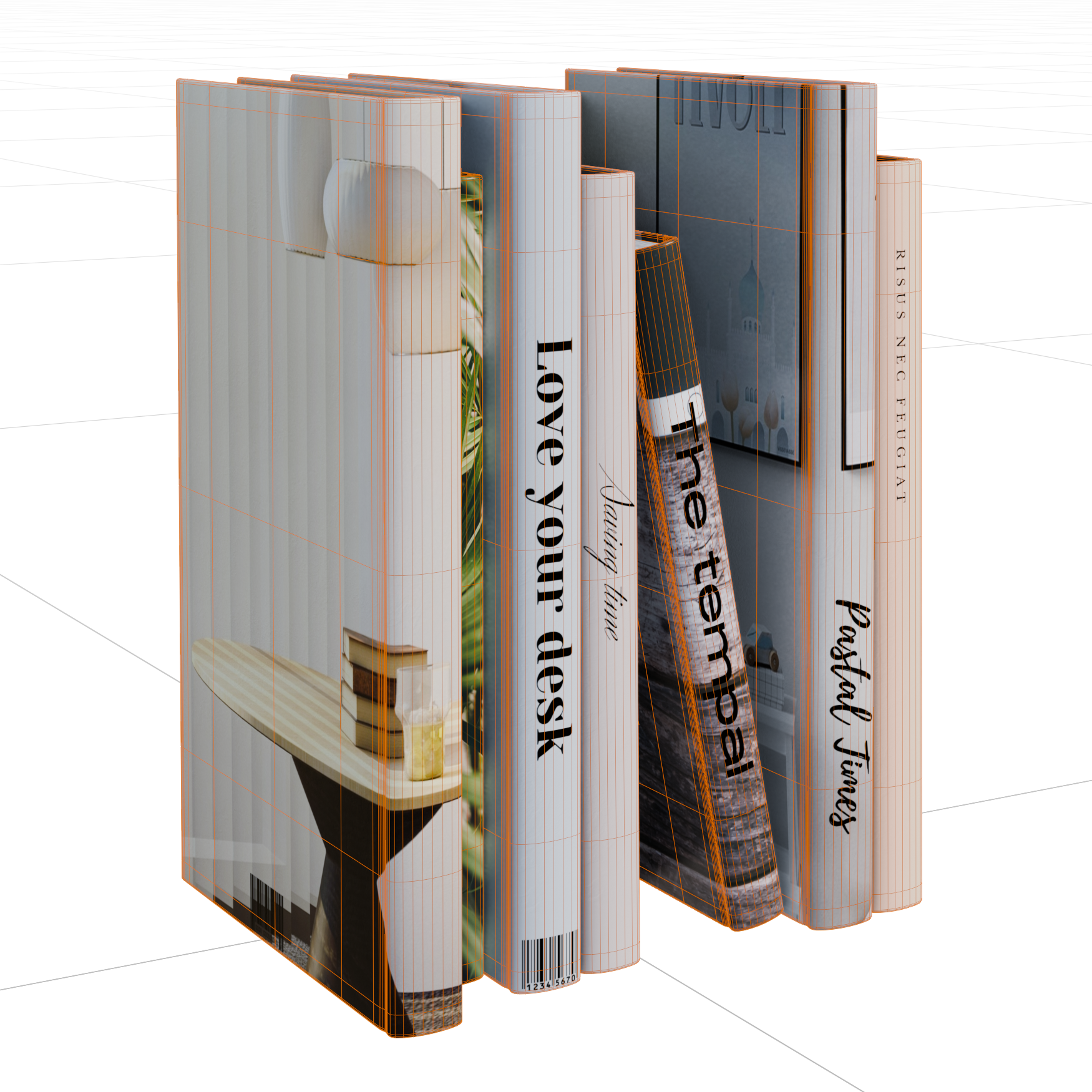 Book Set 08 decorations 3D model, wireframe view