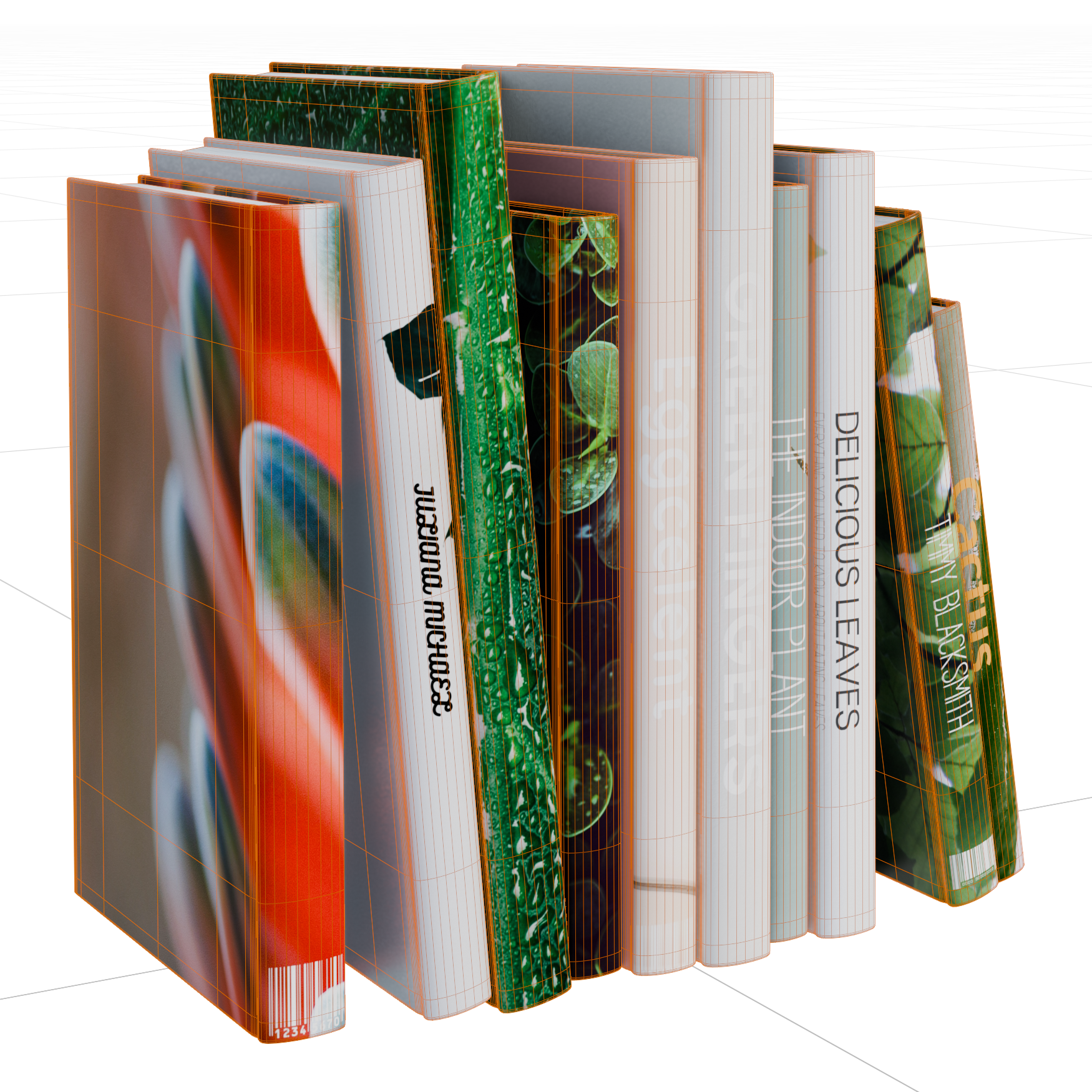 Book Set 09 decorations 3D model, wireframe view