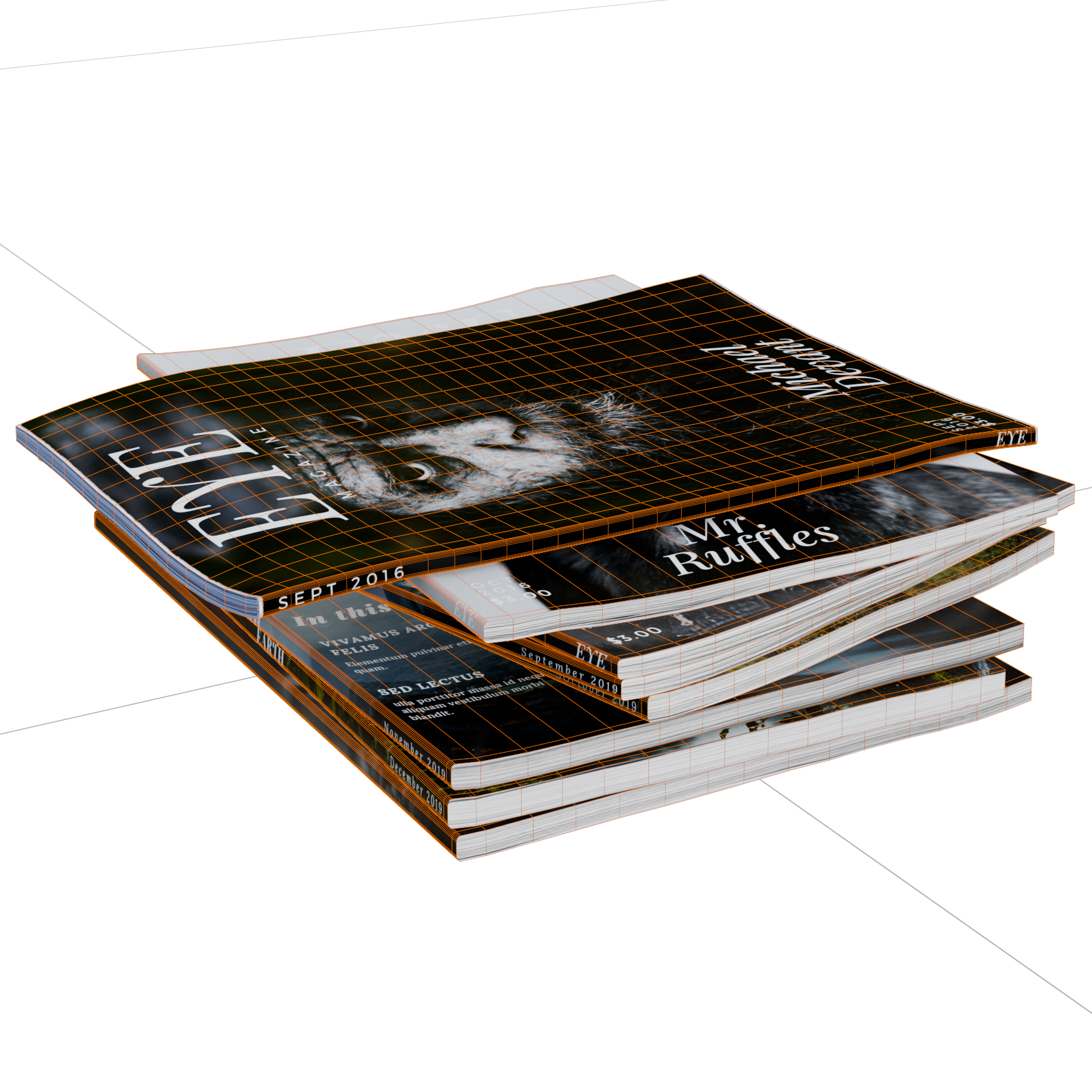 Magazine Set 03 decorations 3D model, wireframe view