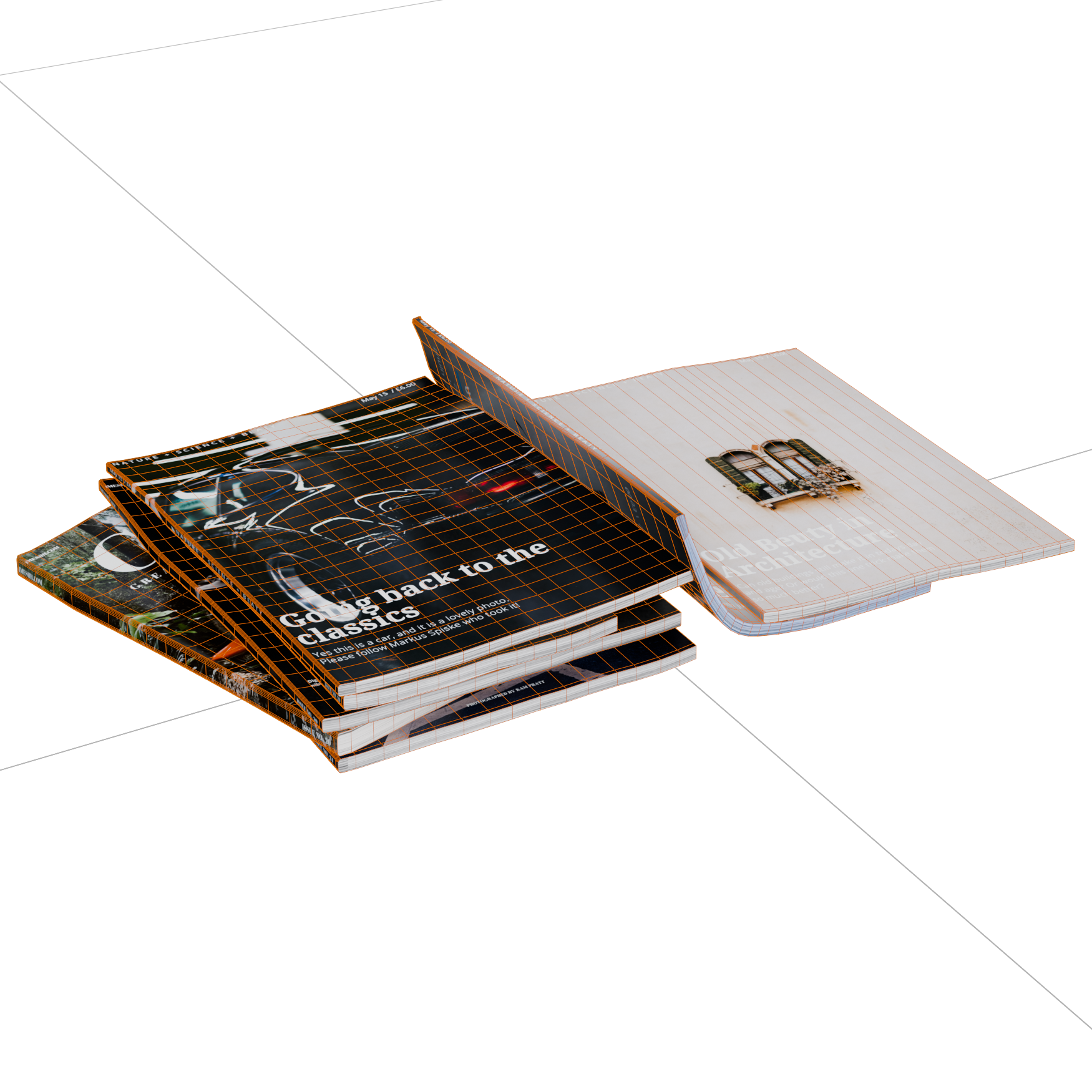 Magazine Set 11 decorations 3D model, wireframe view